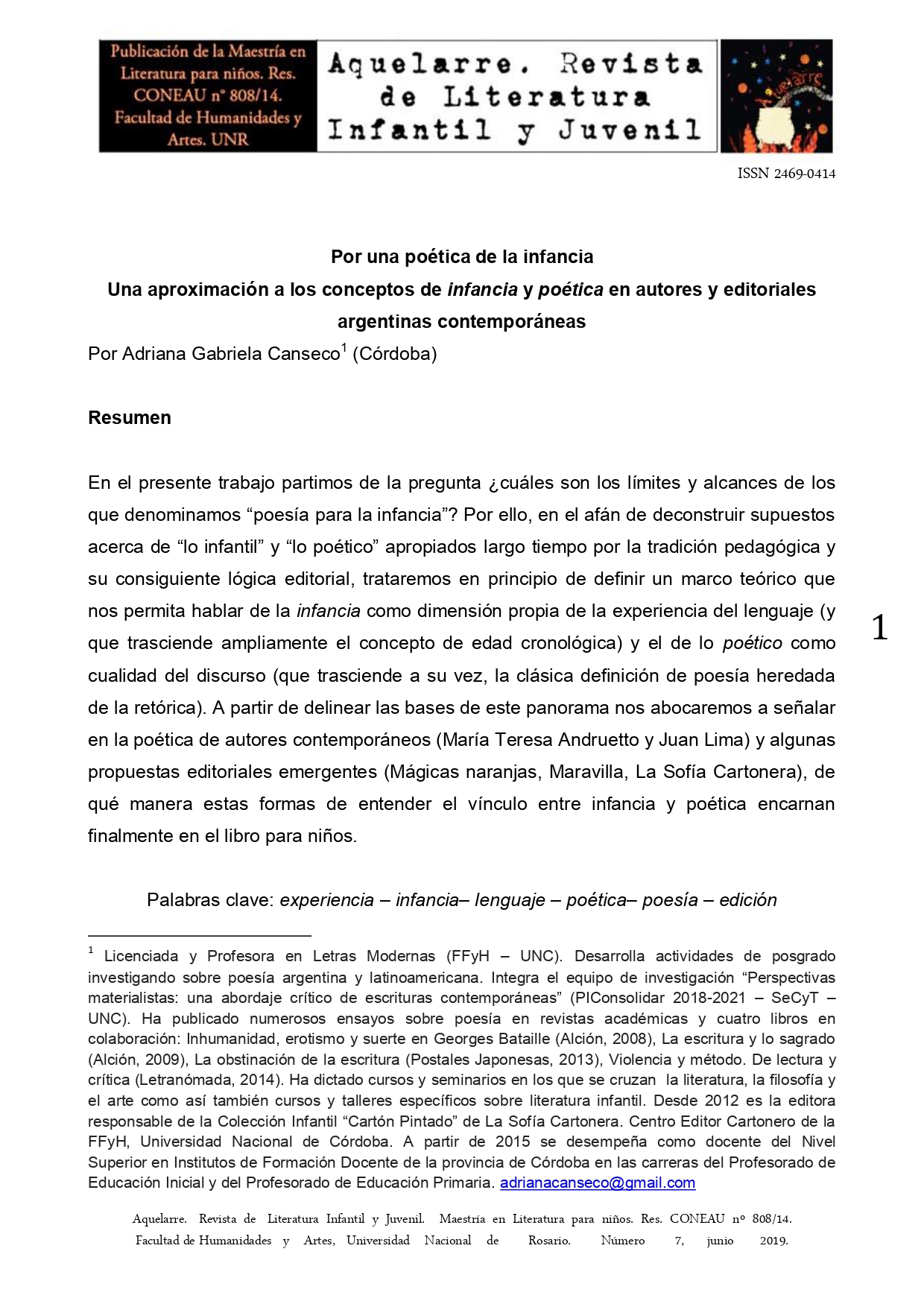 Por una poética de la infancia. Una aproximación a los conceptos de infancia y poética en autores y editoriales argentinas contemporáneas