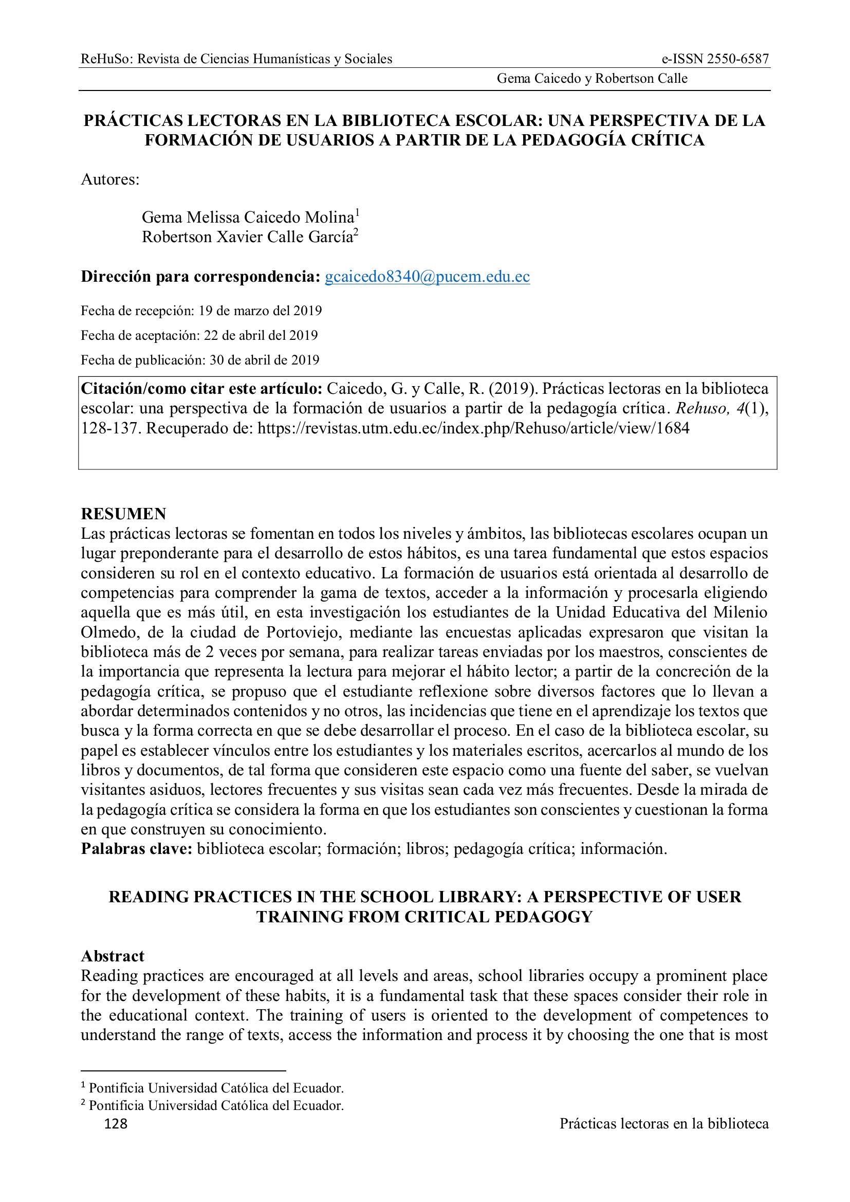 Las prácticas lectoras en la biblioteca escolar: una perspectiva de la formación de usuarios a partir de la pedagogía crítica